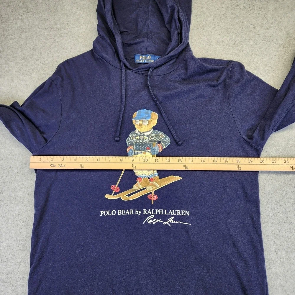 Polo Ralph Lauren Mens M Ski Bear Jersey Hooded‎ T-Shirt Long Sleeve Blue
